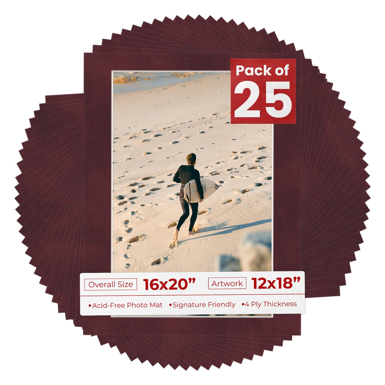 Dark Red Suede Mat Board for 16x20 Frames - Fits 12x18 Photos